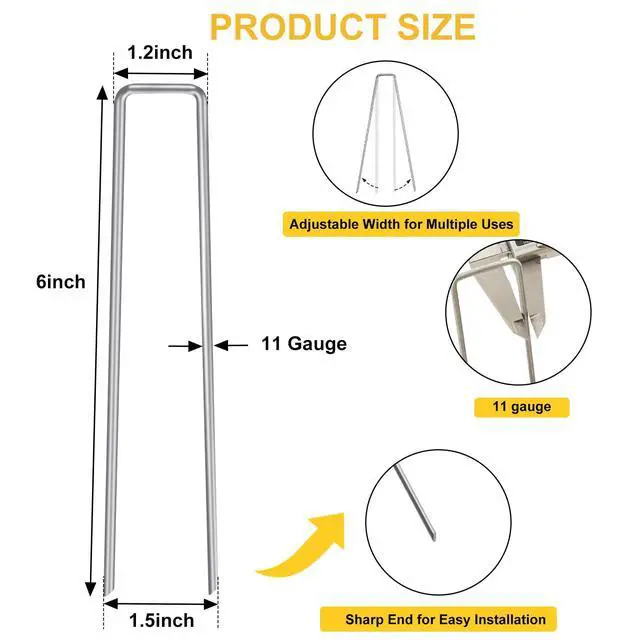 Alt view image 2 of 7 - 240 Pack 6 Inch Landscape Staples, Garden Stakes Galvanized Tent Stakes Heavy Duty 11 Gauge SOD Landscaping Fabric Pins Yard Ground Lawn Staples for Plant Cover, Turf, Fence, Grass Decoration