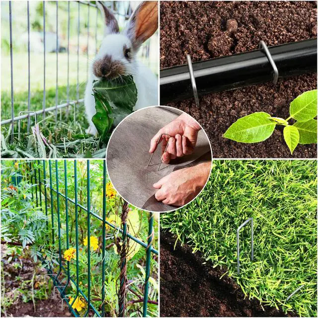 Alt view image 4 of 7 - 240 Pack 6 Inch Landscape Staples, Garden Stakes Galvanized Tent Stakes Heavy Duty 11 Gauge SOD Landscaping Fabric Pins Yard Ground Lawn Staples for Plant Cover, Turf, Fence, Grass Decoration