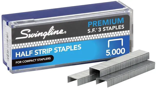 Main image of Staples, S.F. 3, Premium for Desktop Staplers, 1/4" Length, 105/Strip, 5000/Box, Jam Free, Half Strip (35440)