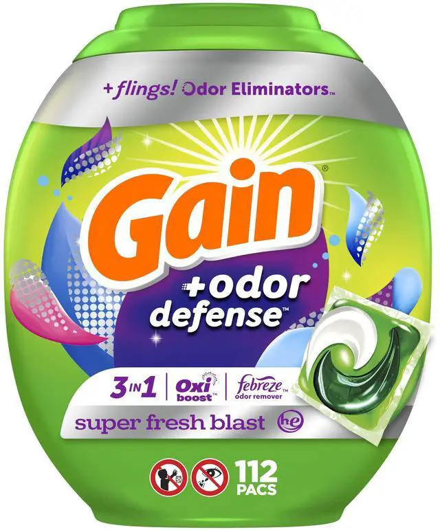 Main image of Flings Laundry Detergent Pacs with Odor Defense, 112 Count, Super Fresh Blast Scent, HE 3in1 with Febreze and Oxi