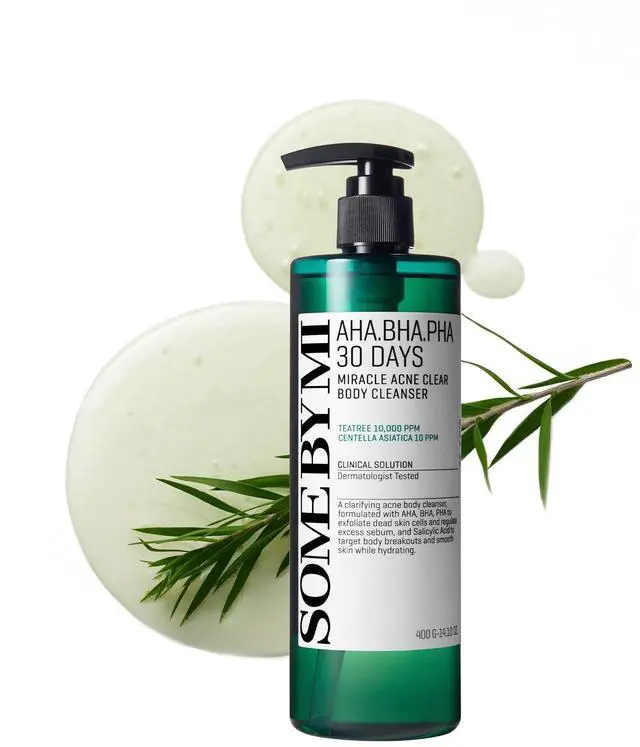 Main image of AHA BHA PHA 30 Days Miracle Acne Clear Body Cleanser 13.5oz Salicylic Acid & Tea Tree Acne Body Wash Deep Cleansing, Sulfate & Paraben Free Korean Skin care