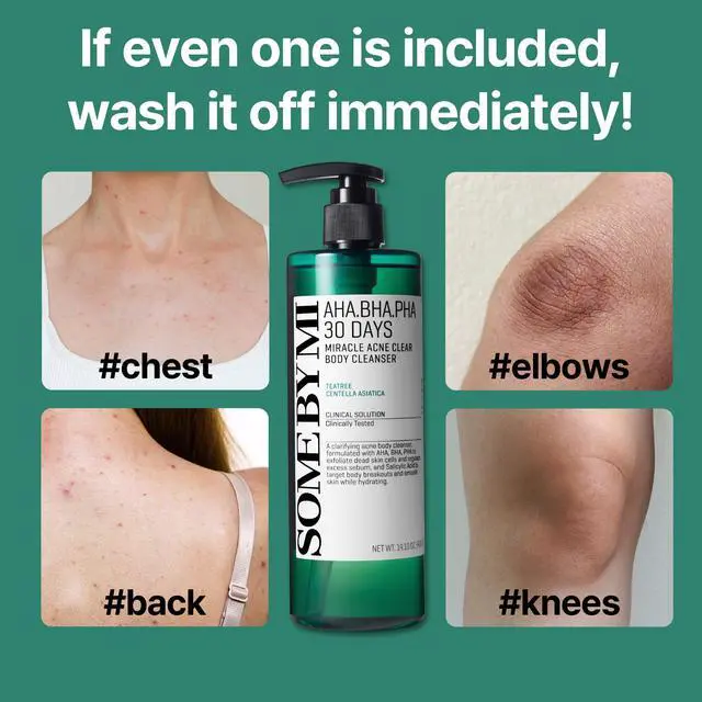 Alt view image 4 of 7 - AHA BHA PHA 30 Days Miracle Acne Clear Body Cleanser 13.5oz Salicylic Acid & Tea Tree Acne Body Wash Deep Cleansing, Sulfate & Paraben Free Korean Skin care