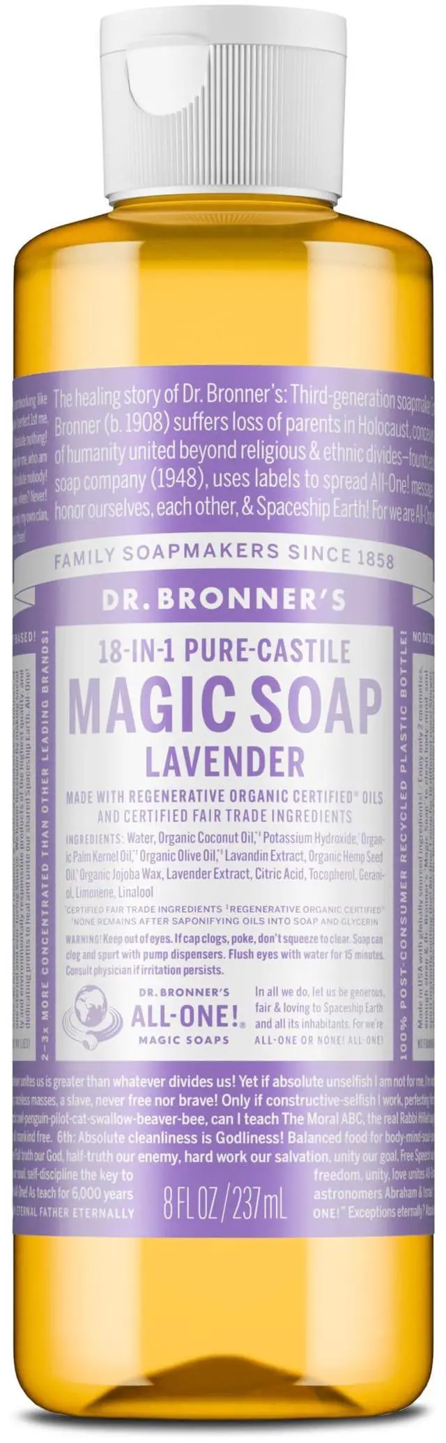Main image of Pure-Castile Magic Liquid Soap (Lavender, 8 Ounce) Made with Regenerative Organic Certified Oils For Face, Body Wash, Baby Soap & Sensitive Skin Concentrated, Vegan, Non-GMO
