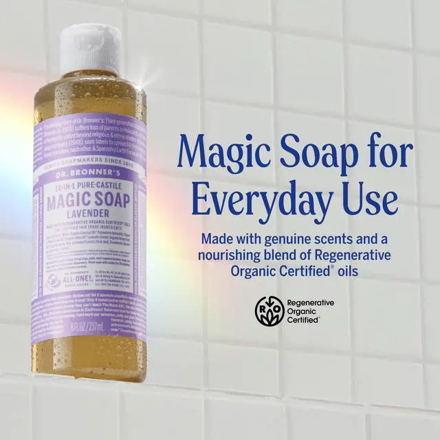 Alt view image 2 of 7 - Pure-Castile Magic Liquid Soap (Lavender, 8 Ounce) Made with Regenerative Organic Certified Oils For Face, Body Wash, Baby Soap & Sensitive Skin Concentrated, Vegan, Non-GMO