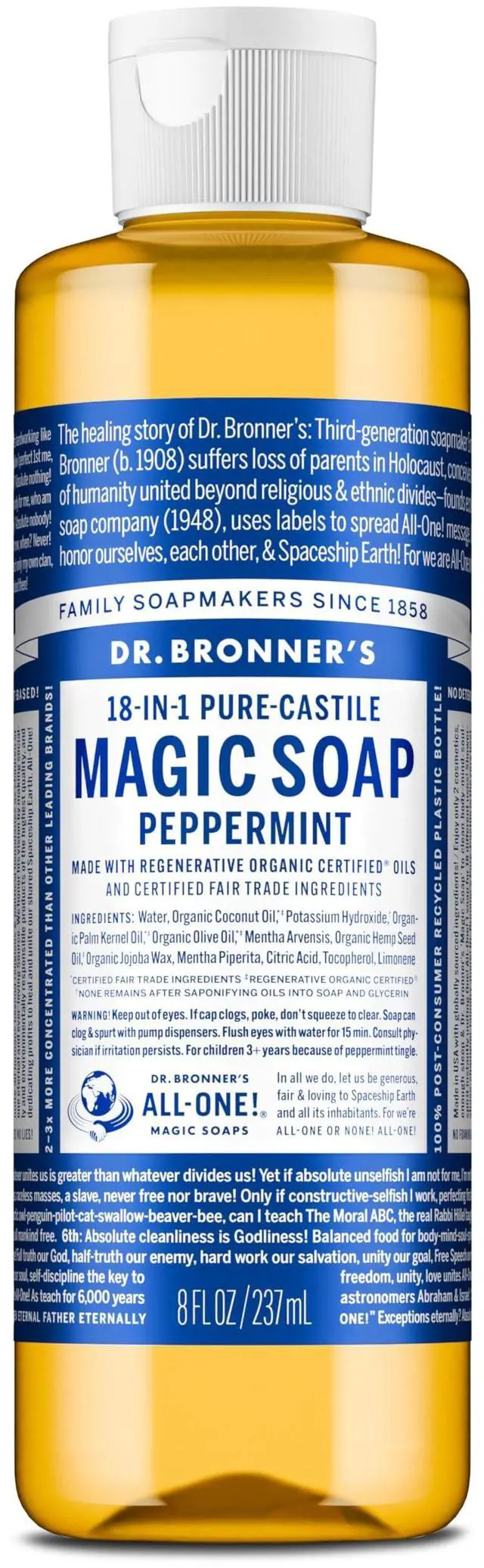 Main image of Peppermint Pure-Castile Liquid Soap, Body Wash, 8 oz