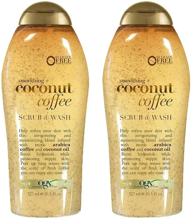 Main image of Smoothing + Coconut Coffee Exfoliating Body Scrub with Arabica Coffee & Coconut Oil, Moisturizing Body Wash for Dry Skin, Paraben-Free with Sulfate-Free Surfactants, 19.5 Fl Oz, 2 Pack