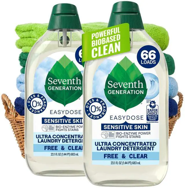 Main image of Ultra Concentrated Free & Clear Laundry Detergent, 23.1 fl oz, 2 Pack, No Dyes or Fragrance, EasyDose Cap, Sensitive Skin Liquid Laundry Soap Targets Stains and Everyday Messes