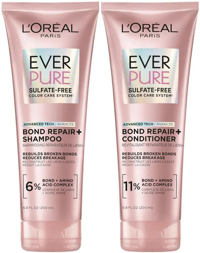 Main image of Sulfate Free Bond Repair+ Shampoo and Conditioner Set with Bond + Amino Acid Complex, Strengthens and Repairs Damaged or Color Treated Hair, EverPure, 13.6 Fl Oz Set (Packaging May Vary)