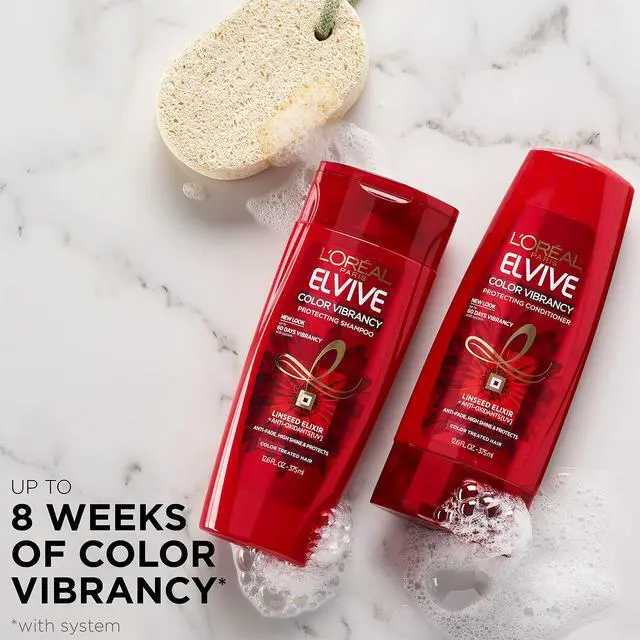 Alt view image 2 of 5 - Elvive Color Vibrancy Protecting Shampoo, for Color Treated Hair, Shampoo with Linseed Elixir and Anti-Oxidants, for Anti-Fade, High Shine, and Color Protection, 28 Fl Oz