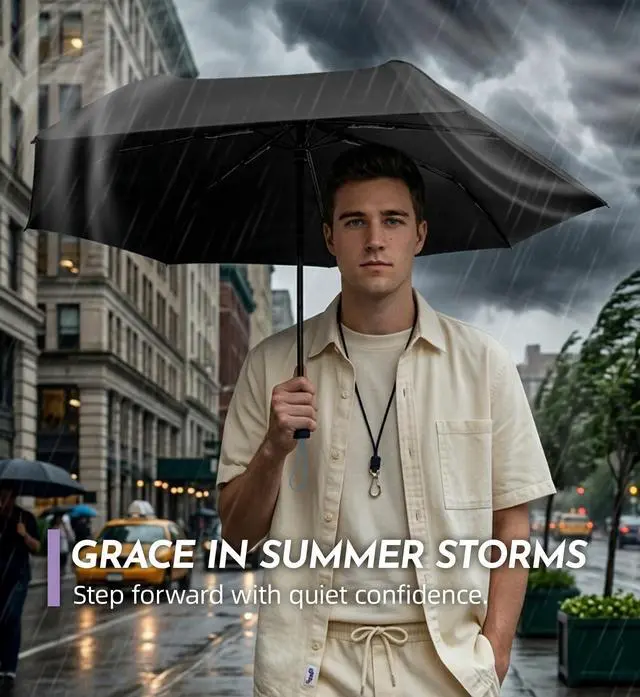 Alt view image 3 of 7 - Windproof Travel Umbrella for Rain - 43" Compact Folding Umbrella, Reinforced Strong Frame, Lightweight Portable Parasol with UPF 100+ UV Sun Protection, Cruise Ship Essentials