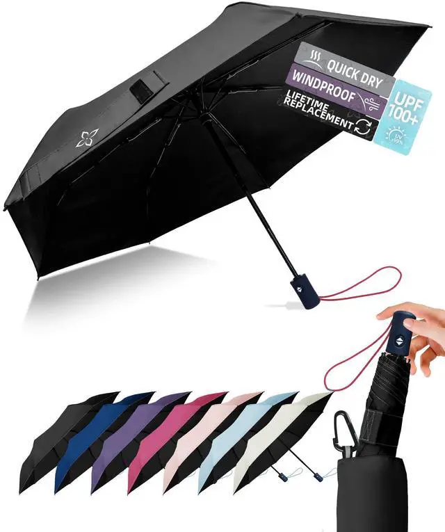 Main image of Windproof Travel Umbrella for Rain - 43" Compact Folding Umbrella, Reinforced Strong Frame, Lightweight Portable Parasol with UPF 100+ UV Sun Protection, Cruise Ship Essentials