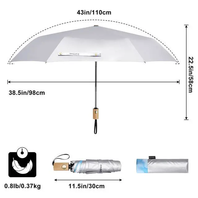 Alt view image 5 of 7 - 42 Inch UPF 50+ UV Protection Travel Sun Umbrella with Wooden Handle