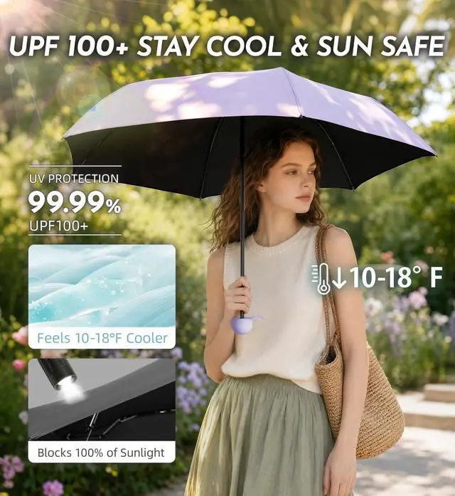 Alt view image 2 of 7 - Travel Size Mini Umbrella with UPF 50+ UV Rain Protection, Compact Small & Lightweight Pocket-Sized Folding Umbrellas with Case for Purse & Backpack, Thoughtful Gift Women Men & Kids