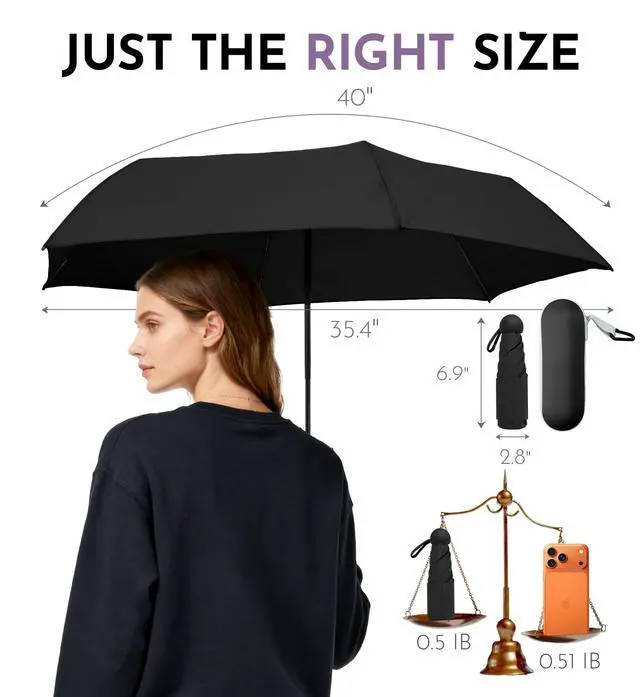 Alt view image 5 of 7 - Travel Size Mini Umbrella with UPF 50+ UV Rain Protection, Compact Small & Lightweight Pocket-Sized Folding Umbrellas with Case for Purse & Backpack, Thoughtful Gift Women Men & Kids