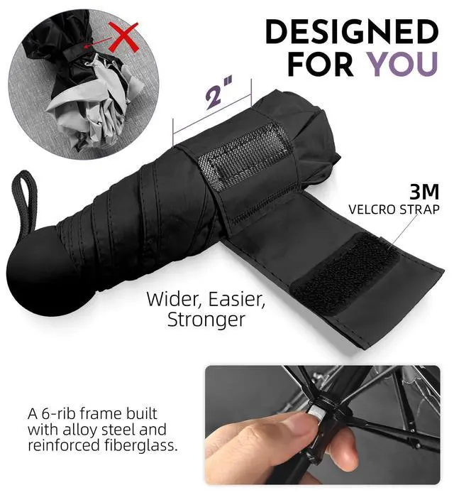 Alt view image 7 of 7 - Travel Size Mini Umbrella with UPF 50+ UV Rain Protection, Compact Small & Lightweight Pocket-Sized Folding Umbrellas with Case for Purse & Backpack, Thoughtful Gift Women Men & Kids