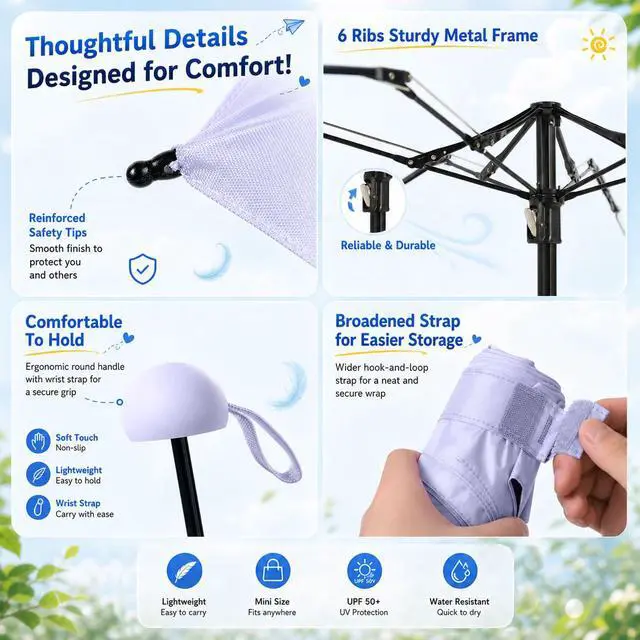 Alt view image 4 of 7 - Mini Travel Umbrella with UV Sun Protection, Compact Pocket-Size