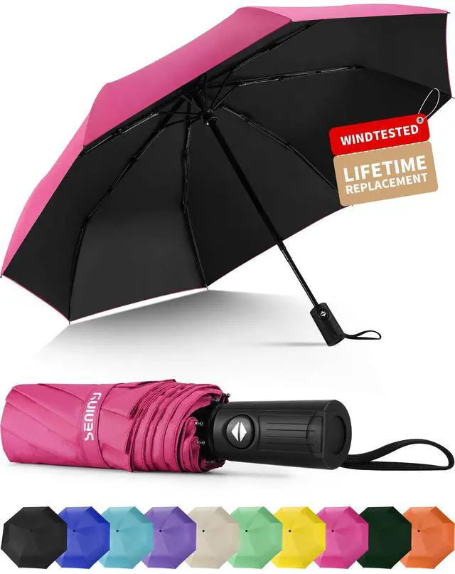 Main image of Windproof Travel Umbrella, Automatic Umbrellas for Rain, Portable & Compact Umbrellas for Backpack, Strong UV for Protection, Folding Small Sun Umbrella for Car, Walking, Pink