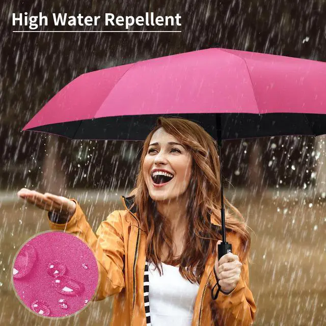 Alt view image 6 of 7 - Windproof Travel Umbrella, Automatic Umbrellas for Rain, Portable & Compact Umbrellas for Backpack, Strong UV for Protection, Folding Small Sun Umbrella for Car, Walking, Pink
