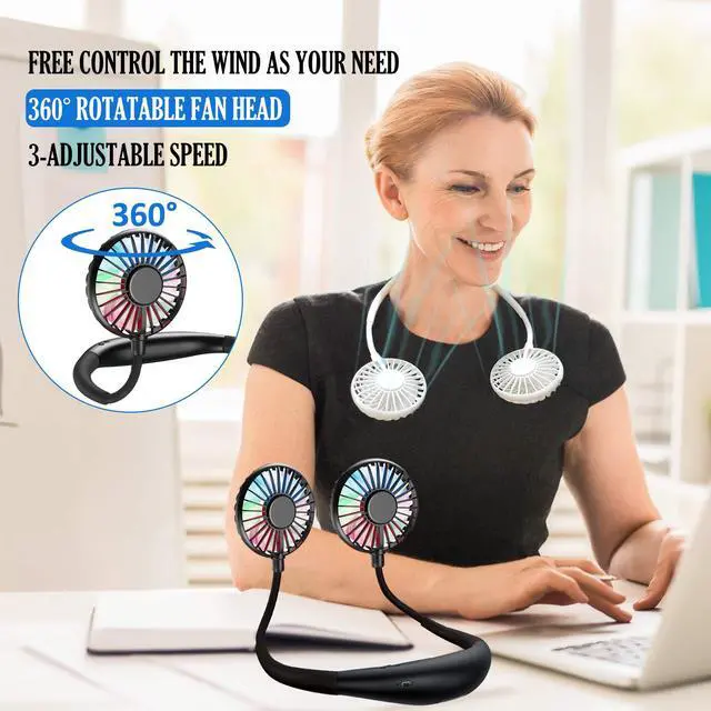 Alt view image 2 of 7 - Neck Fan - 2600mAh Battery Operated Hands Free Fan, Portable Hang Around Neck Fans for Fishing, Camping, Hiking, Working, USB Powered, Over 12 Hours Cooling
