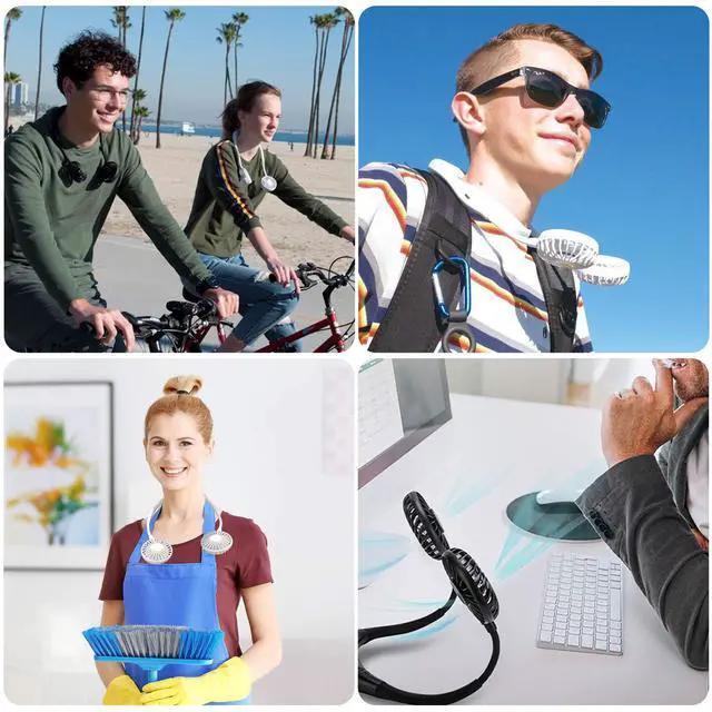 Alt view image 7 of 7 - Neck Fan - 2600mAh Battery Operated Hands Free Fan, Portable Hang Around Neck Fans for Fishing, Camping, Hiking, Working, USB Powered, Over 12 Hours Cooling
