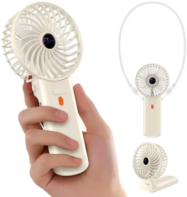 Main image of Portable Handheld Fan with Neck Lanyard, Beige