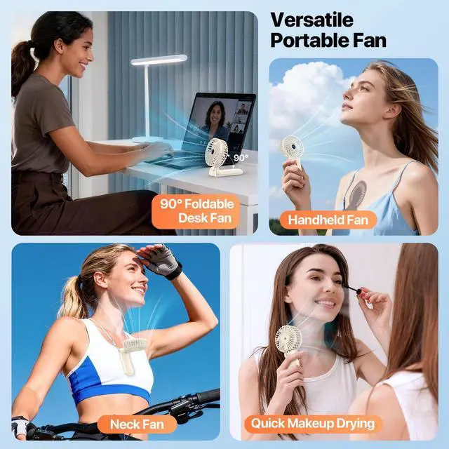 Alt view image 3 of 6 - Portable Handheld Fan with Neck Lanyard, Beige
