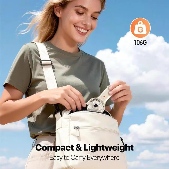 Alt view image 4 of 6 - Portable Handheld Fan with Neck Lanyard, Beige