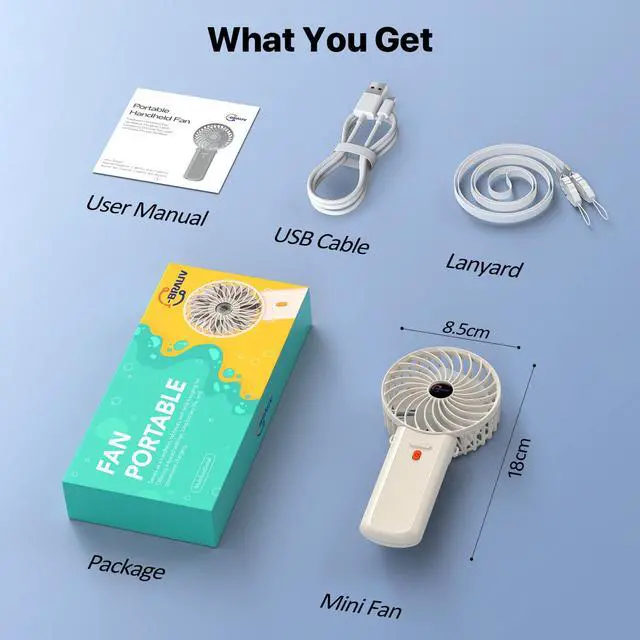 Alt view image 6 of 6 - Portable Handheld Fan with Neck Lanyard, Beige