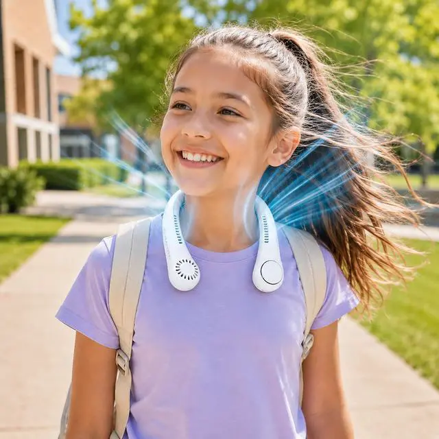 Alt view image 2 of 7 - Portable Neck Fan Rechargeable 4000mAh, Hands Free Wearable Personal Fan with 3 Speeds, 360° Adjustable Dual Fan Heads, Bladeless Cooling Fan for Travel, Office, Outdoor Activities, White