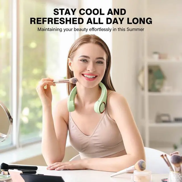 Alt view image 4 of 7 - Neck Fan, USB Rechargeable Personal Fan,Hand Free Bladeless Portable Fans,4000 mAh, 3 Speeds,72 Air Faster softer 360° Cooling, Ultra Quiet,Gift Suitable for Home, Office, Travel, Sports Green