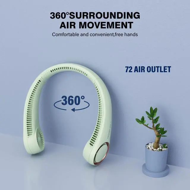 Alt view image 2 of 7 - Neck Fan, USB Rechargeable Personal Fan,Hand Free Bladeless Portable Fans,4000 mAh, 3 Speeds,72 Air Faster softer 360° Cooling, Ultra Quiet,Gift Suitable for Home, Office, Travel, Sports Green