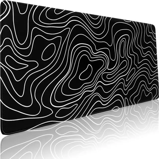 Main image of Black White Topographic Line Mouse Pad Gaming Mousepad Non-Slip Rubber Base Keyboard Pad Desk Mat for Home Office, 31.5 x 11.8 in