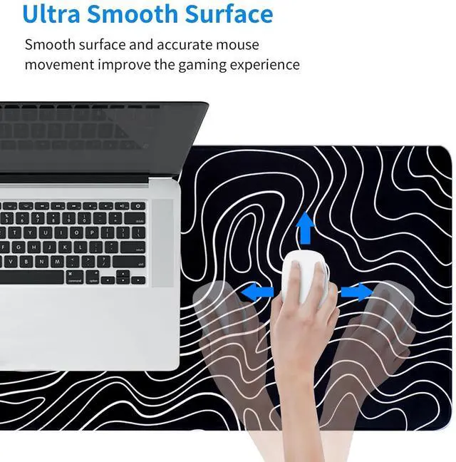 Alt view image 3 of 7 - Black White Topographic Line Mouse Pad Gaming Mousepad Non-Slip Rubber Base Keyboard Pad Desk Mat for Home Office, 31.5 x 11.8 in