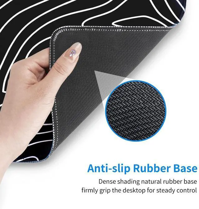Alt view image 4 of 7 - Black White Topographic Line Mouse Pad Gaming Mousepad Non-Slip Rubber Base Keyboard Pad Desk Mat for Home Office, 31.5 x 11.8 in