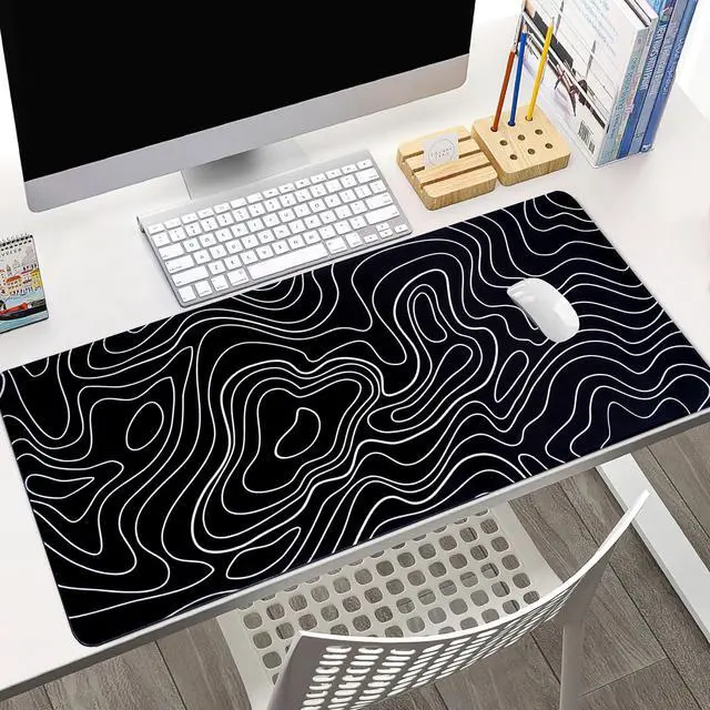 Alt view image 5 of 7 - Black White Topographic Line Mouse Pad Gaming Mousepad Non-Slip Rubber Base Keyboard Pad Desk Mat for Home Office, 31.5 x 11.8 in