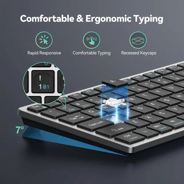 Alt view image 5 of 7 - Bluetooth Keyboard Rechargeable, 4-Device (2.4G+3BT) Small Keyboard