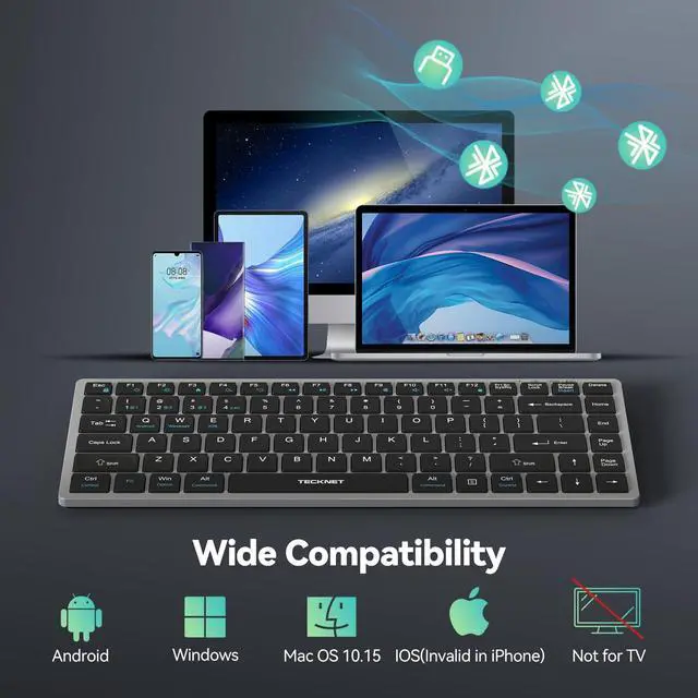 Alt view image 7 of 7 - Bluetooth Keyboard Rechargeable, 4-Device (2.4G+3BT) Small Keyboard