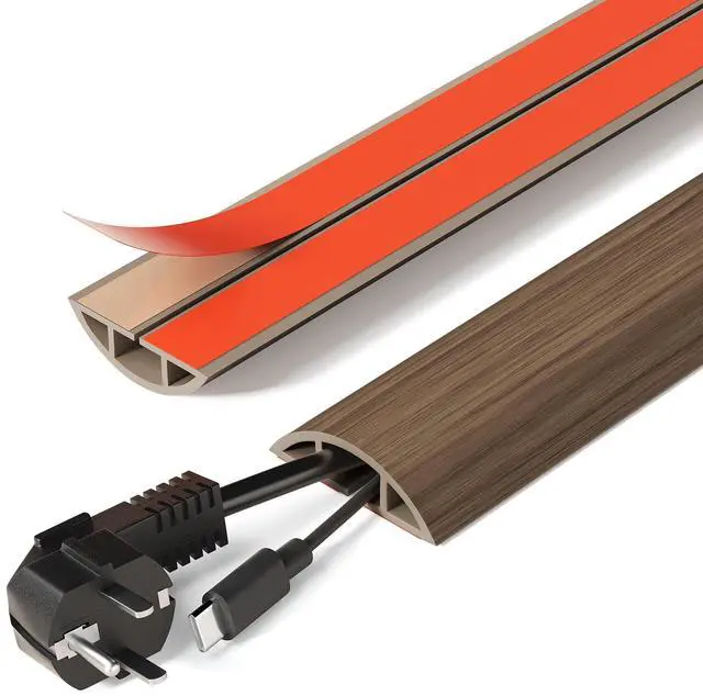 Main image of Floor Cord Cover Self Adhesive Cord Hider, 5FT Cord Covers for Wires on Floor, Easy Cut Cord Protector Floor, Suitable for Home & Office, WalnutWood