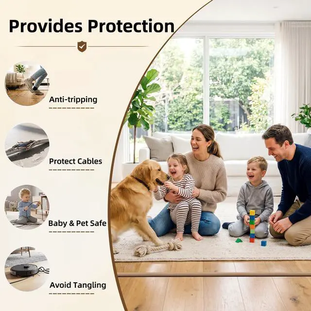 Alt view image 4 of 7 - Floor Cord Cover Self Adhesive Cord Hider, 5FT Cord Covers for Wires on Floor, Easy Cut Cord Protector Floor, Suitable for Home & Office, WalnutWood