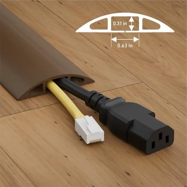 Alt view image 3 of 7 - 6ft Floor Cord Cover, Cable Protector, Hide Extension Cords, Protect Cords, Prevent Cable Trips, Heavy Duty Cord Hider - Cable Cavity = 0.63" (W) x 0.31" (H) - Brown