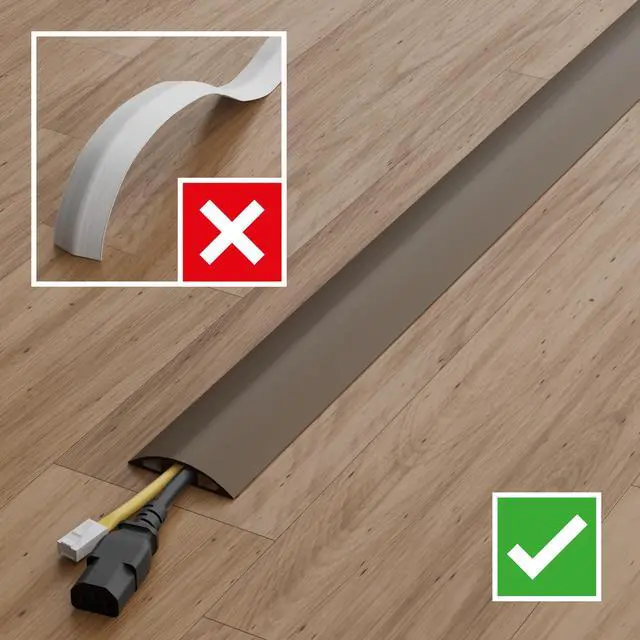 Alt view image 7 of 7 - 6ft Floor Cord Cover, Cable Protector, Hide Extension Cords, Protect Cords, Prevent Cable Trips, Heavy Duty Cord Hider - Cable Cavity = 0.63" (W) x 0.31" (H) - Brown