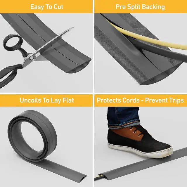 Alt view image 2 of 7 - Cable Protector, 1/2 in H, 6 ft L, 2-3/8 in W, 1 Channel, PVC, Gray CC-4-1 Each