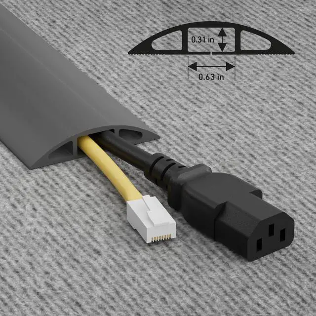 Alt view image 3 of 7 - Cable Protector, 1/2 in H, 6 ft L, 2-3/8 in W, 1 Channel, PVC, Gray CC-4-1 Each