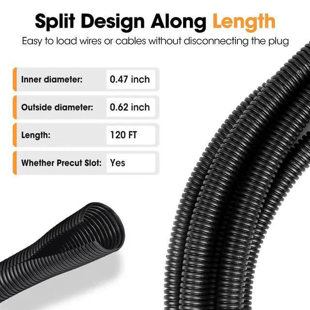 Alt view image 3 of 6 - 120 FT Wire Loom 1/2 Inch, Split Wire Loom Tubing Wire Conduit, Wire Protector Tubing Black