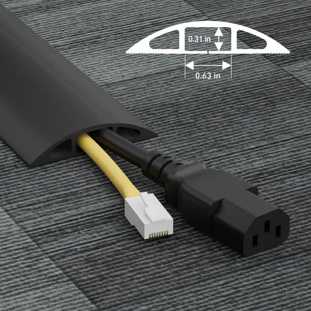 Alt view image 3 of 7 - 6ft Floor Cord Cover, Cable Protector, Hide Extension Cords, Protect Cords, Prevent Cable Trips, Heavy Duty Cord Hider - Cable Cavity = 0.63" (W) x 0.31" (H) - Black