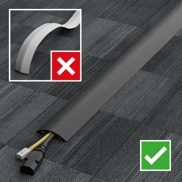 Alt view image 7 of 7 - 6ft Floor Cord Cover, Cable Protector, Hide Extension Cords, Protect Cords, Prevent Cable Trips, Heavy Duty Cord Hider - Cable Cavity = 0.63" (W) x 0.31" (H) - Black