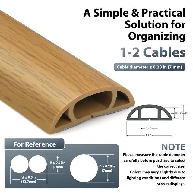 Alt view image 2 of 5 - Floor Cord Cover, 3.6FT Self-Adhesive Cable Protector for Wires, Prevent Trip Hazards, Cord Covers for Wires on Floor, Easy Cord Hider for Home & Office, Yellow Oak Wood, 0.47" W x 0.28" H