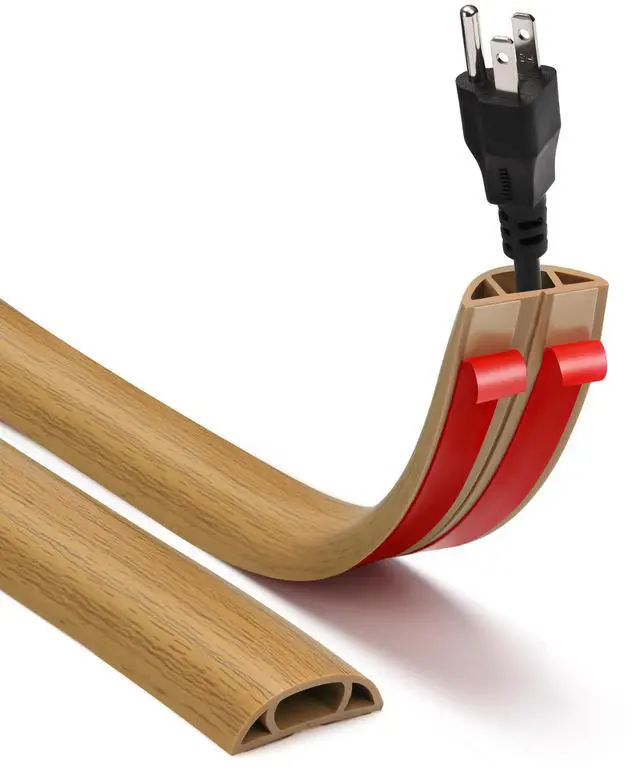 Main image of Floor Cord Cover, 3.6FT Self-Adhesive Cable Protector for Wires, Prevent Trip Hazards, Cord Covers for Wires on Floor, Easy Cord Hider for Home & Office, Yellow Oak Wood, 0.47" W x 0.28" H