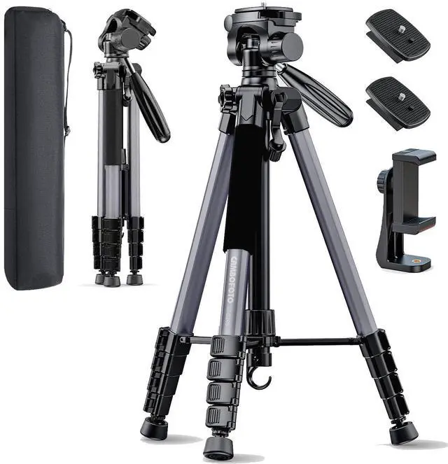 Main image of 74 Aluminum Camera Tripod HeavyDuty Professional Tripod Stand for DSLR & Mirrorless Cameras, Smartphones & GoPro Lightweight Travel Tripod with 360° Pan Head & Phone Mount