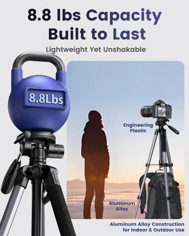 Alt view image 2 of 6 - 74 Aluminum Camera Tripod HeavyDuty Professional Tripod Stand for DSLR & Mirrorless Cameras, Smartphones & GoPro Lightweight Travel Tripod with 360° Pan Head & Phone Mount